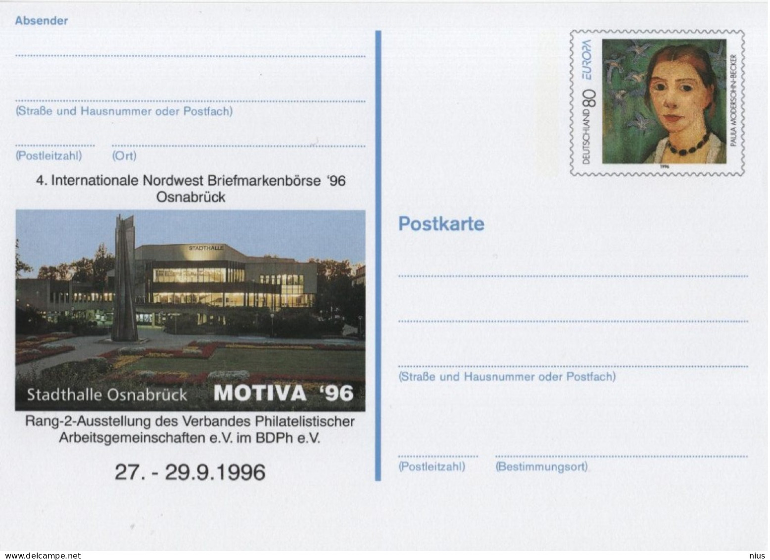 Germany Deutschland 1996 Briefmarkenborse Osnabruck, Europa, Paula-Modersohn-Becker - Postkaarten - Ongebruikt