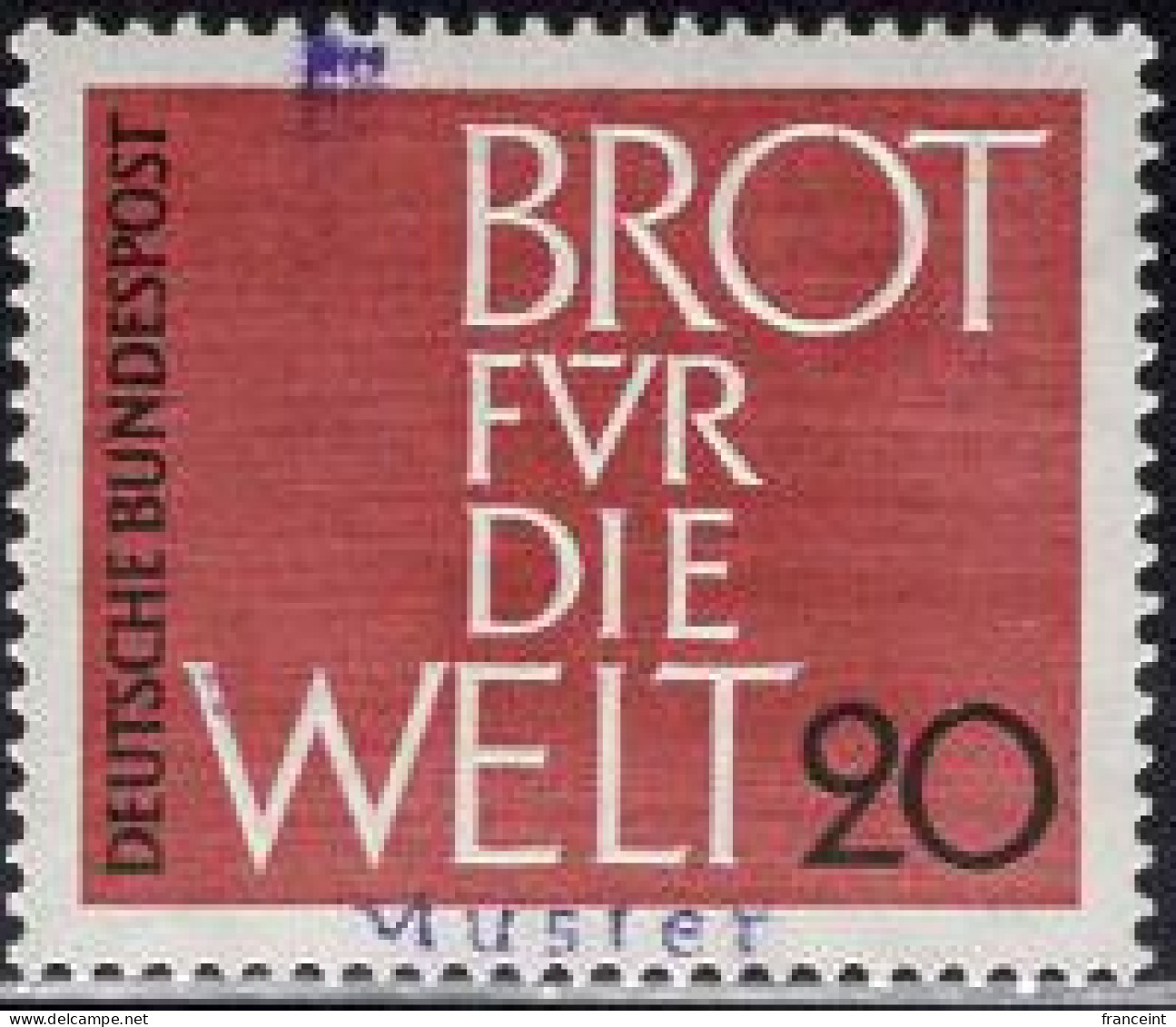 GERMANY(1962) Bread For The World. MUSTER (specimen) Overprint. Advent Collection. Scott No 854. - Autres & Non Classés