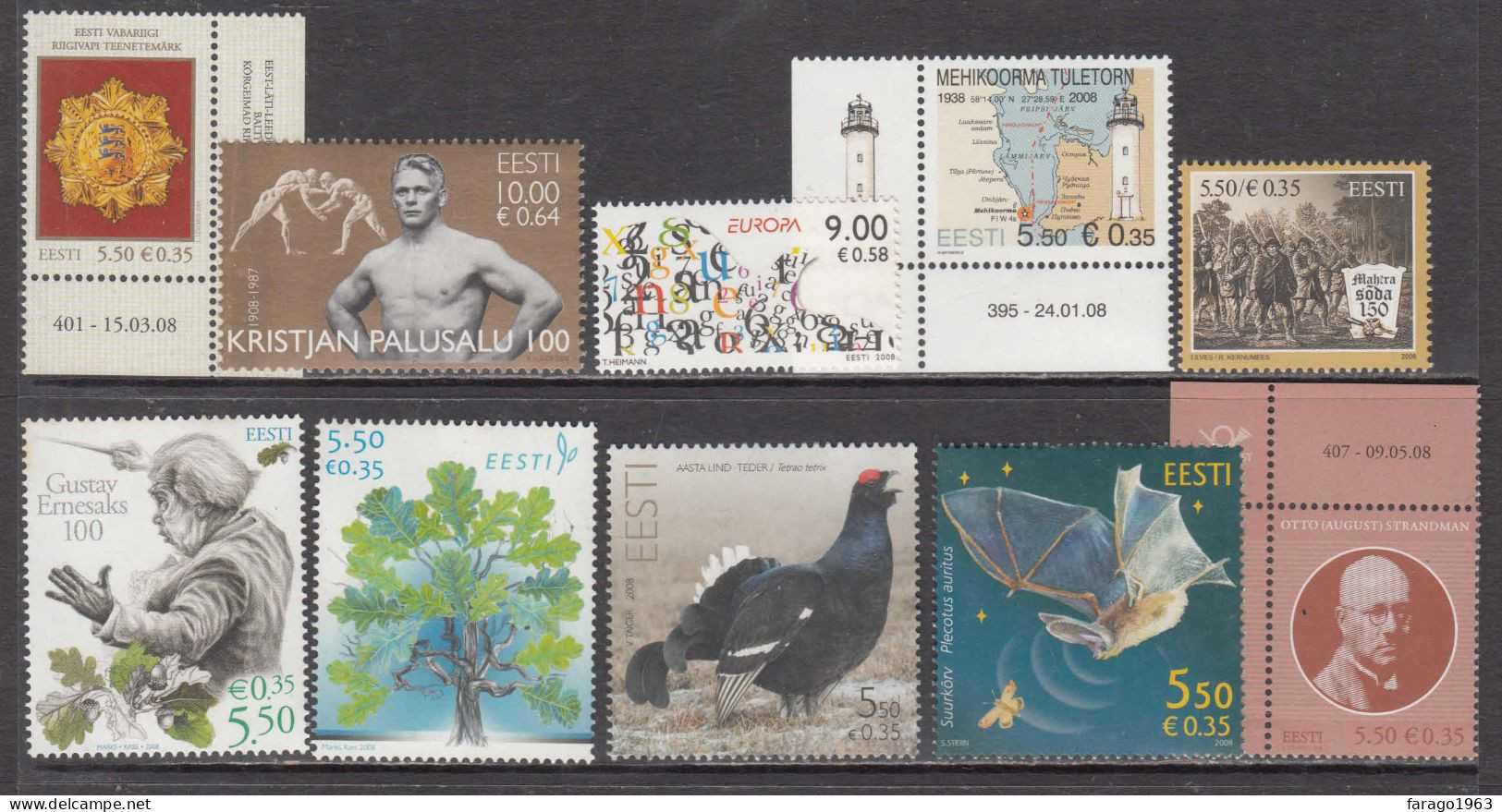 2008 Estonia Collection Of 10 Different Stamps MNH @ BELOW FACE VALUE - Estonia