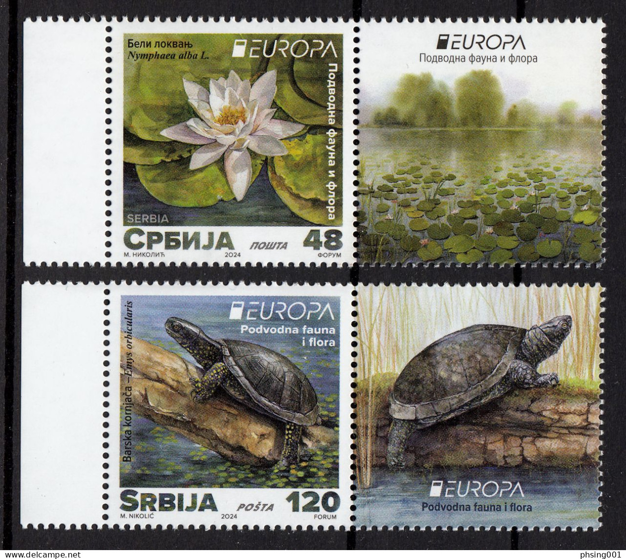 Serbia 2024 Europa CEPT Underwater Fauna & Flora Flower Nymphaea Alba Turtle Emys Orbicularis Set With Labels MNH - Serbien