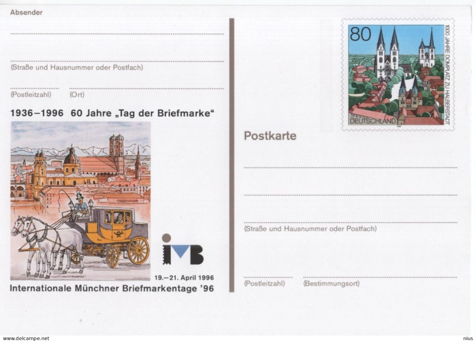 Germany Deutschland 1996 Tag Der Briefmarke, Stamp Day, Briefmarkentage Munchen, 1000 Jahre Domplatz Zu Halberstadt - Postcards - Mint