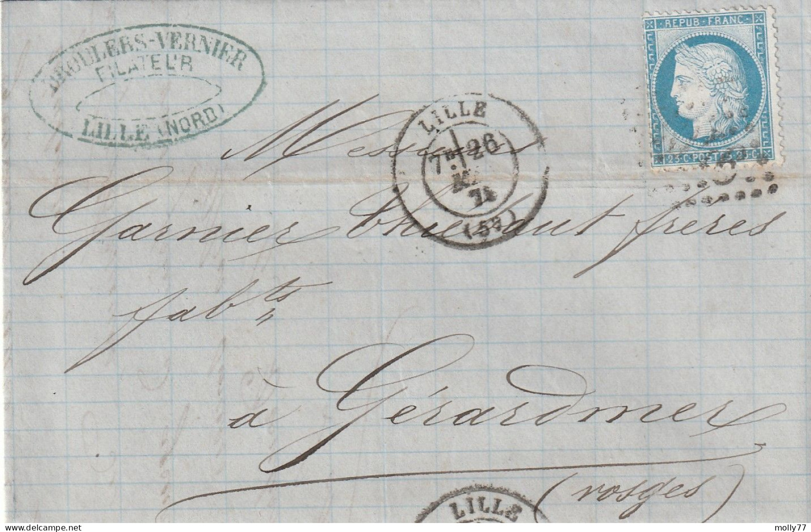 Lettre De Lille à Gérardmer LAC - 1849-1876: Periodo Classico