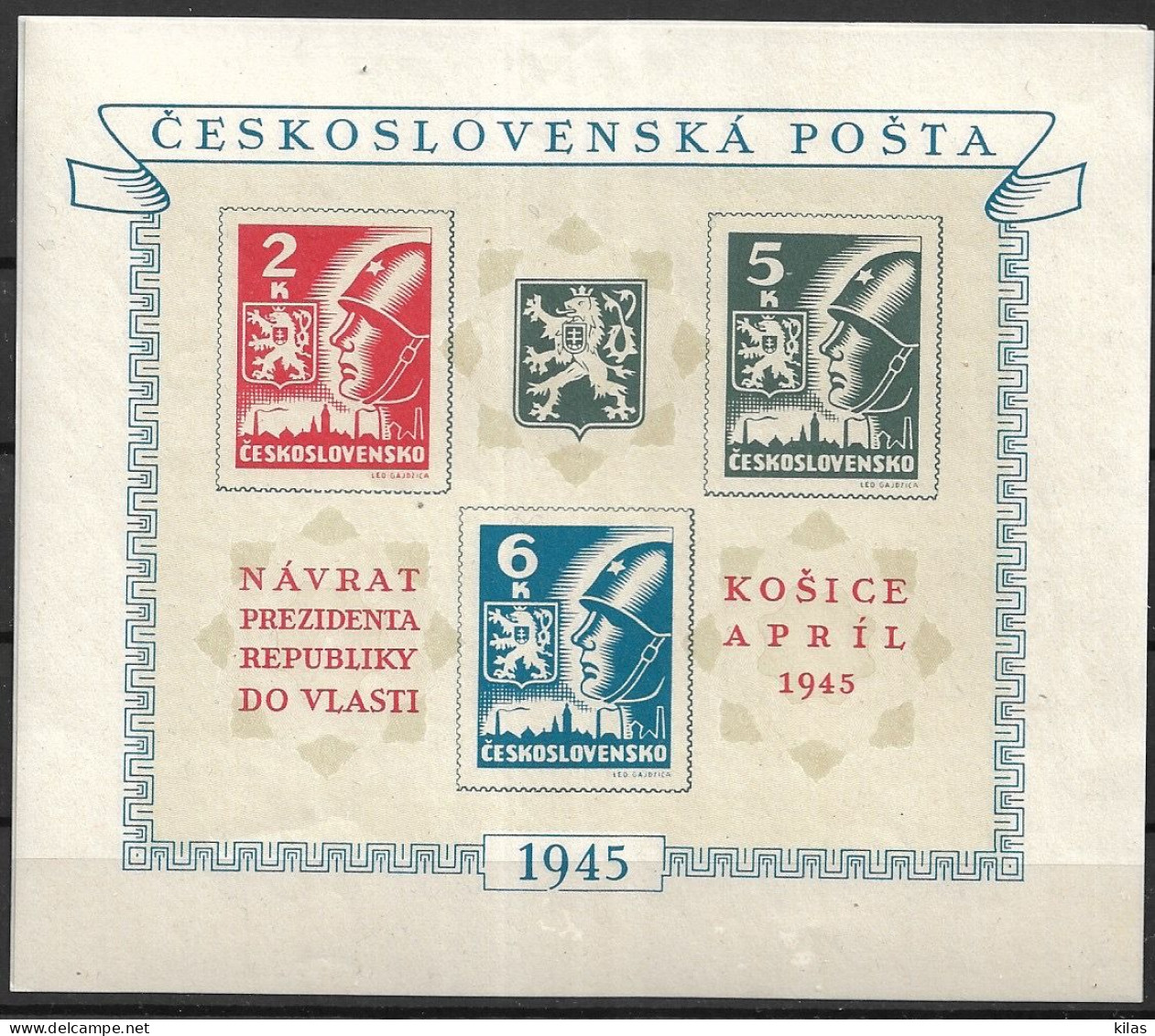 Czechoslovakia 1945 ARRIVAL OF PRESIDENT BENÉS IN KOSICE MNH - Blocks & Sheetlets