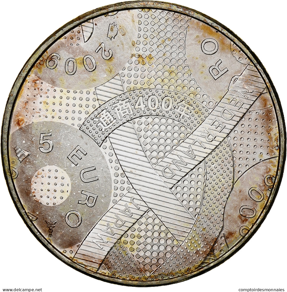 Pays-Bas, Beatrix, 5 Euro, Amitié Japon, 2009, Utrecht, Cuivre Plaqué Argent - Paesi Bassi