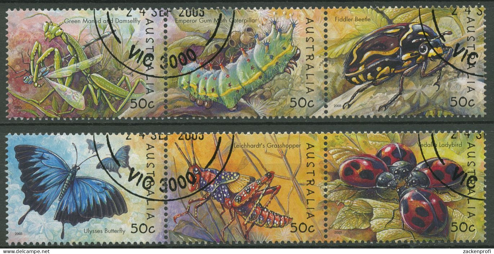 Australien 2003 Insekten Käfer Schmetterlinge 2259/64 ZD Gestempelt - Used Stamps
