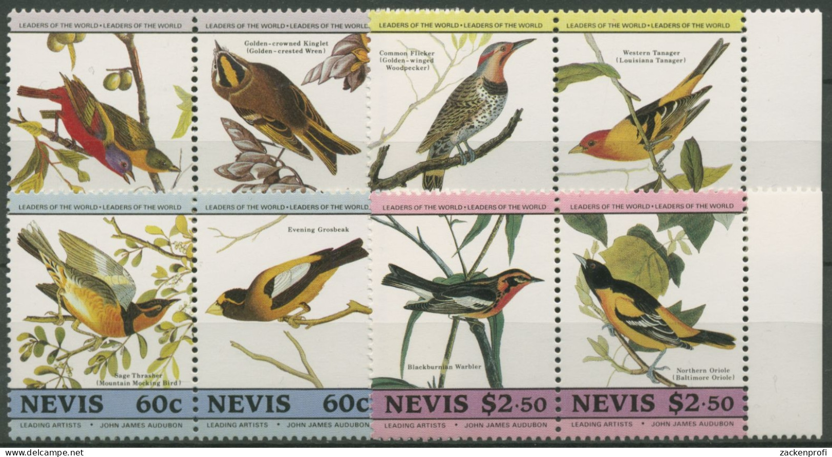 Nevis 1985 200. Geburtstag Von J J Audubon, Vögel 268/75 ZD Postfrisch, 4 Paare - Sonstige - Amerika