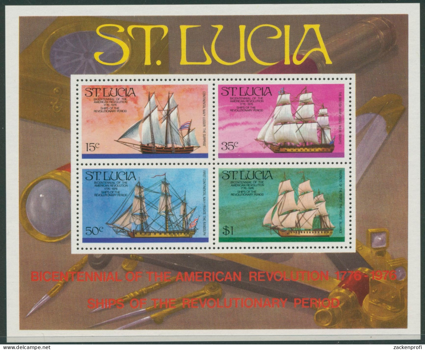 St. Lucia 1976 200 Jahre USA Segelschiffe Block 8 Postfrisch (C21979) - Ste Lucie (...-1978)