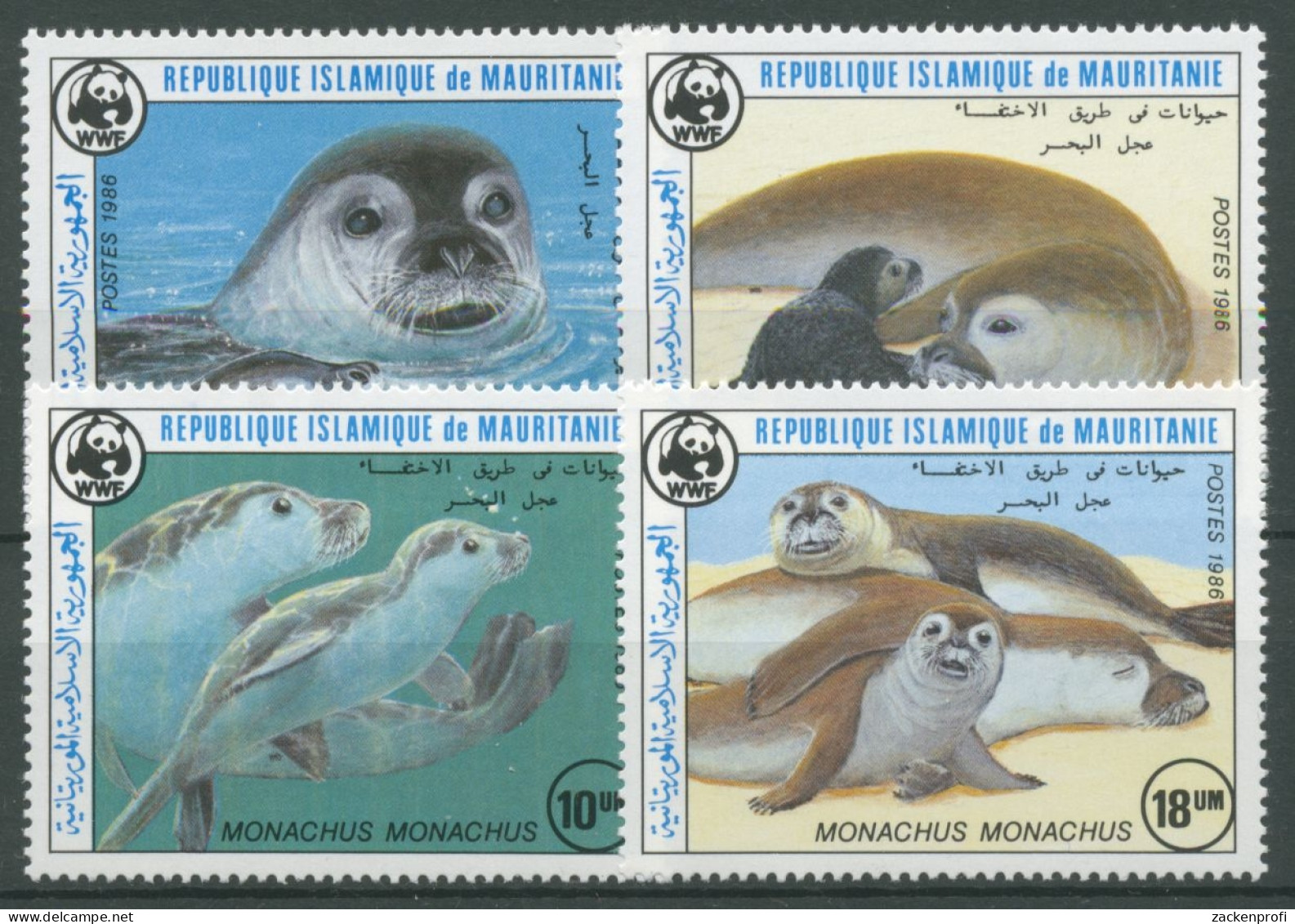 Mauretanien 1986 WWF Naturschutz Mittelmeer-Mönchsrobbe 871/74 Postfrisch - Mauritania (1960-...)