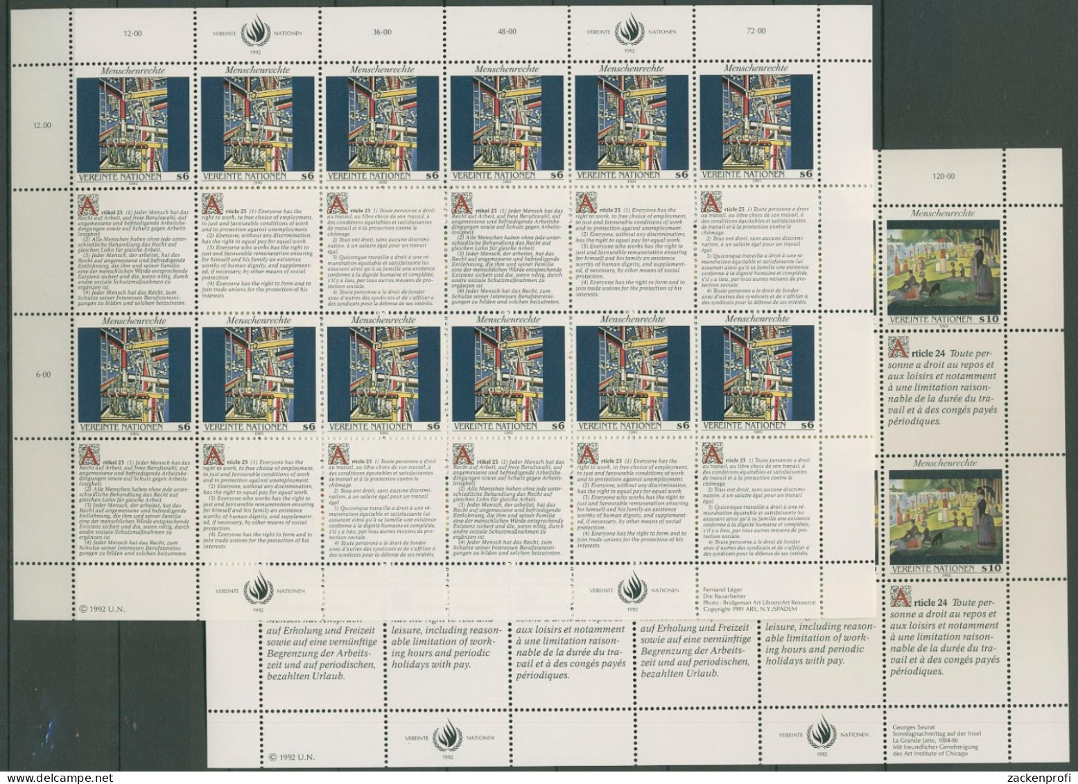 UNO Wien 1992 Erklärung Menschenrechte (IV) 139/40 ZD-Bogen Postfrisch (C13949) - Blocs-feuillets