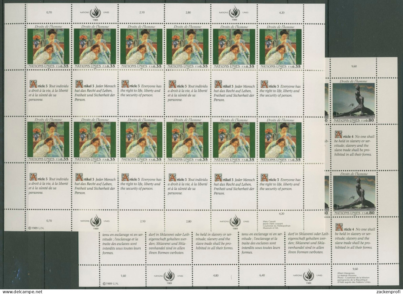 UNO Genf 1989 Erklärung Menschenrechte (I) 180/81 ZD-Bogen Postfrisch (C13969) - Blocks & Sheetlets