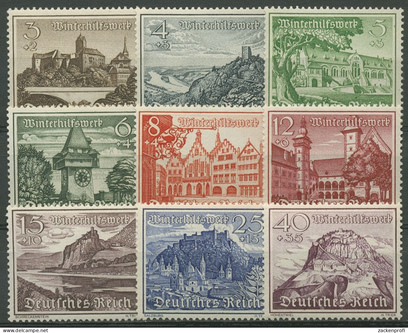 Deutsches Reich 1939 Winterhilfswerk WHW Bauwerke 730/38 Postfrisch - Unused Stamps