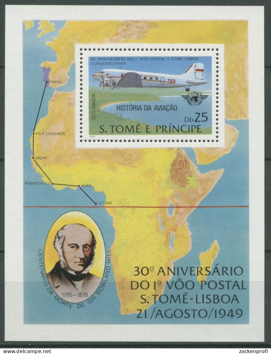 Sao Tomé Und Príncipe 1979 1. Postflug N Lissabon Block 35 A Postfrisch (C27040) - Sao Tome And Principe