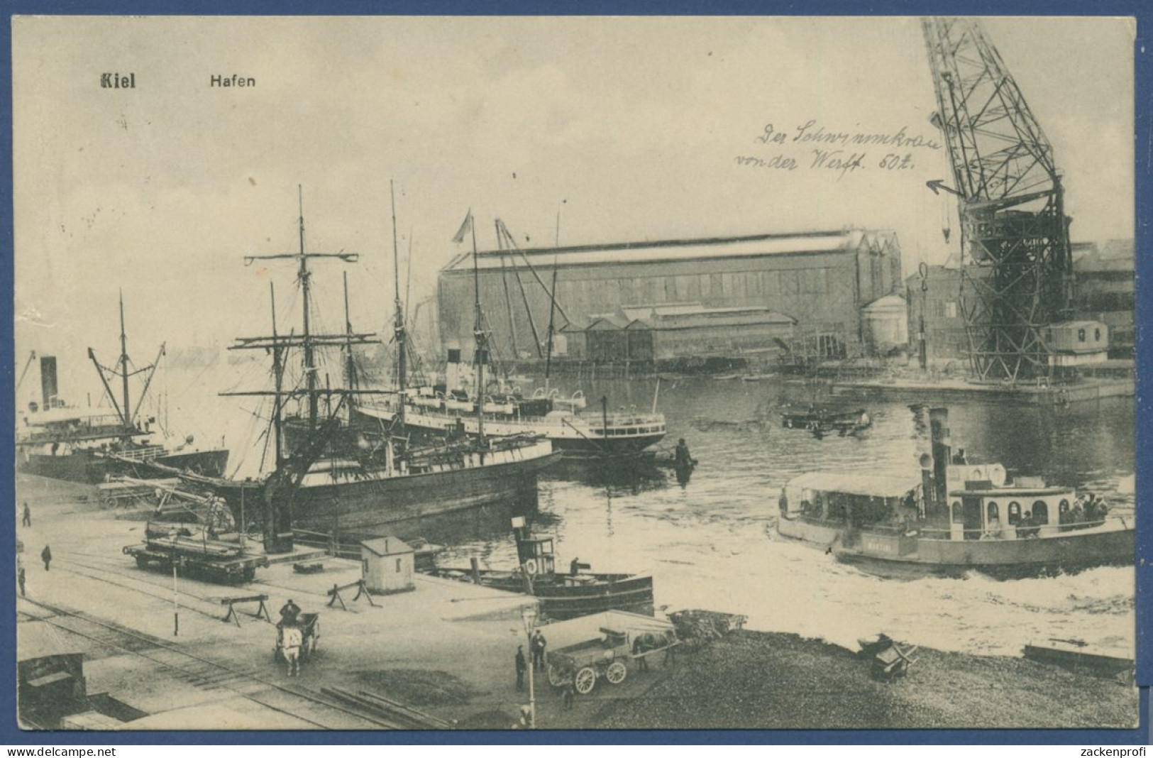 Kiel Hafen Mit Schiffen Werft, Gelaufen 1927 (AK917) - Kiel