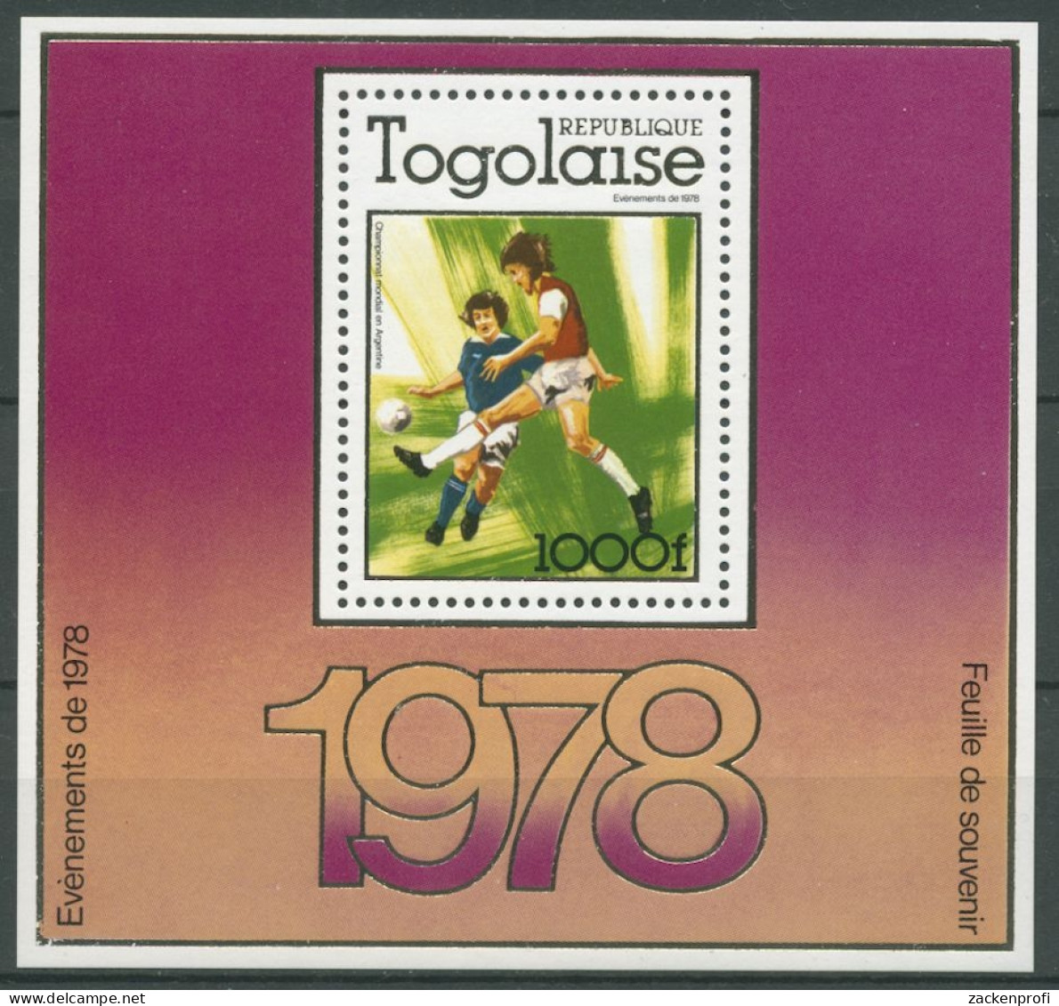 Togo 1978 Fußball-WM In Argentinien Spielszene Block 128 A Postfrisch (C27136) - Togo (1960-...)