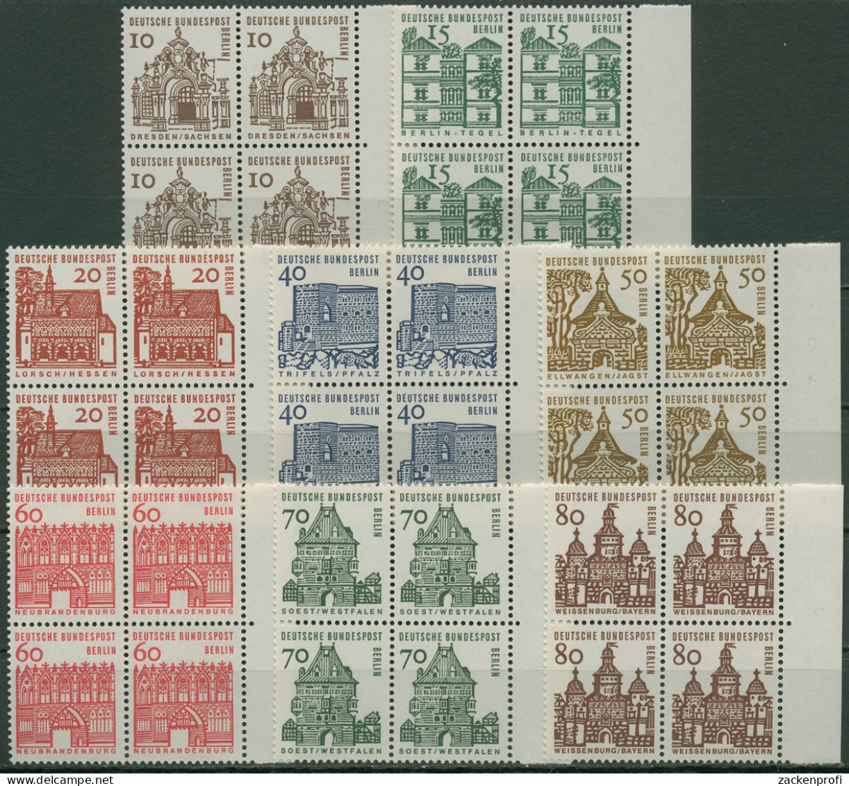 Berlin 1964/65 Kleine Bauwerke 4er-Block Mit Rand Rechts 242/49 Postfrisch - Unused Stamps