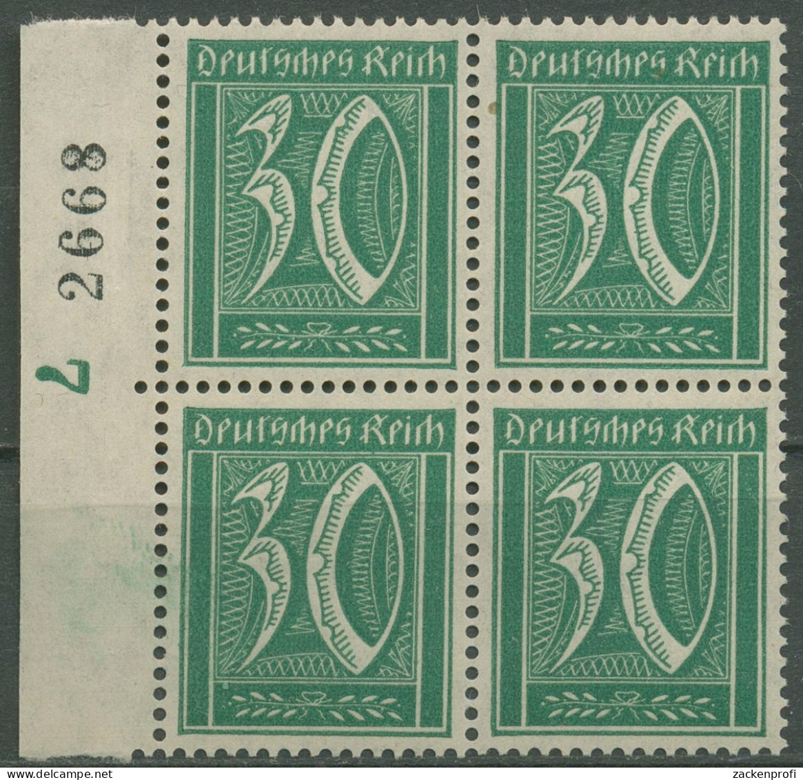 Deutsches Reich 1921 Ziffern Walzendruck 162 4er-Block Mit Rand-Nr. Postfrisch - Unused Stamps