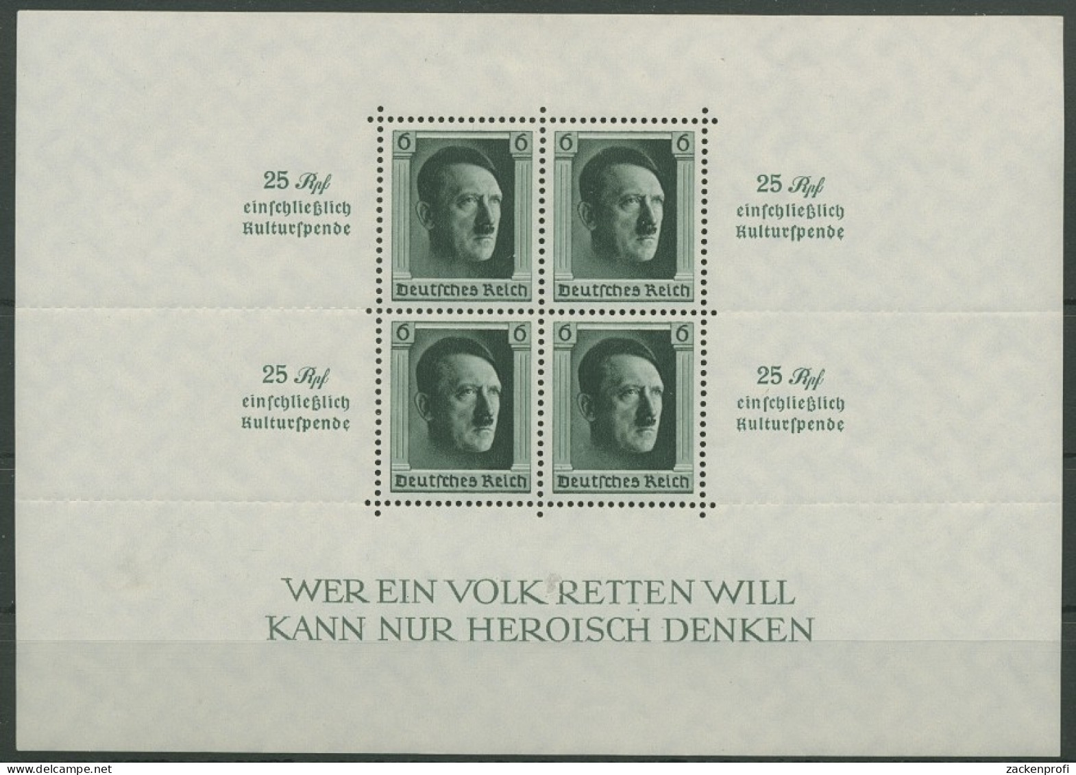 Deutsches Reich 1937 48. Geburtstag A. Hitler, Kulturspende Block 9 Mit Falz - Blocks & Sheetlets