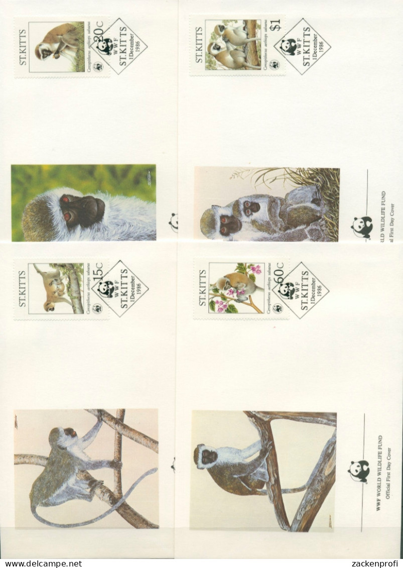St. Kitts 1986 WWF Meerkatzen 184/87 FDC (X30648) - St.Kitts Und Nevis ( 1983-...)