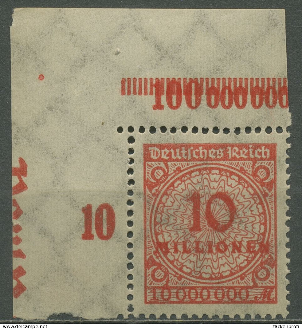 Deutsches Reich 1923 Korbdeckel Platte 318 AP OR B Ecke Ob. Links Postfrisch - Ungebraucht