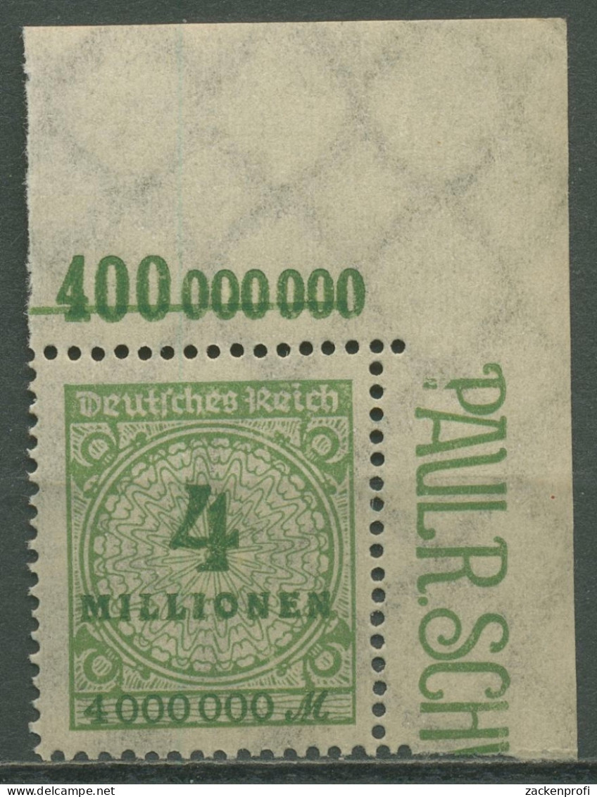 Deutsches Reich 1923 Korbdeckel Platte 316 AP OR C Ecke Oben Rechts Postfrisch - Ungebraucht