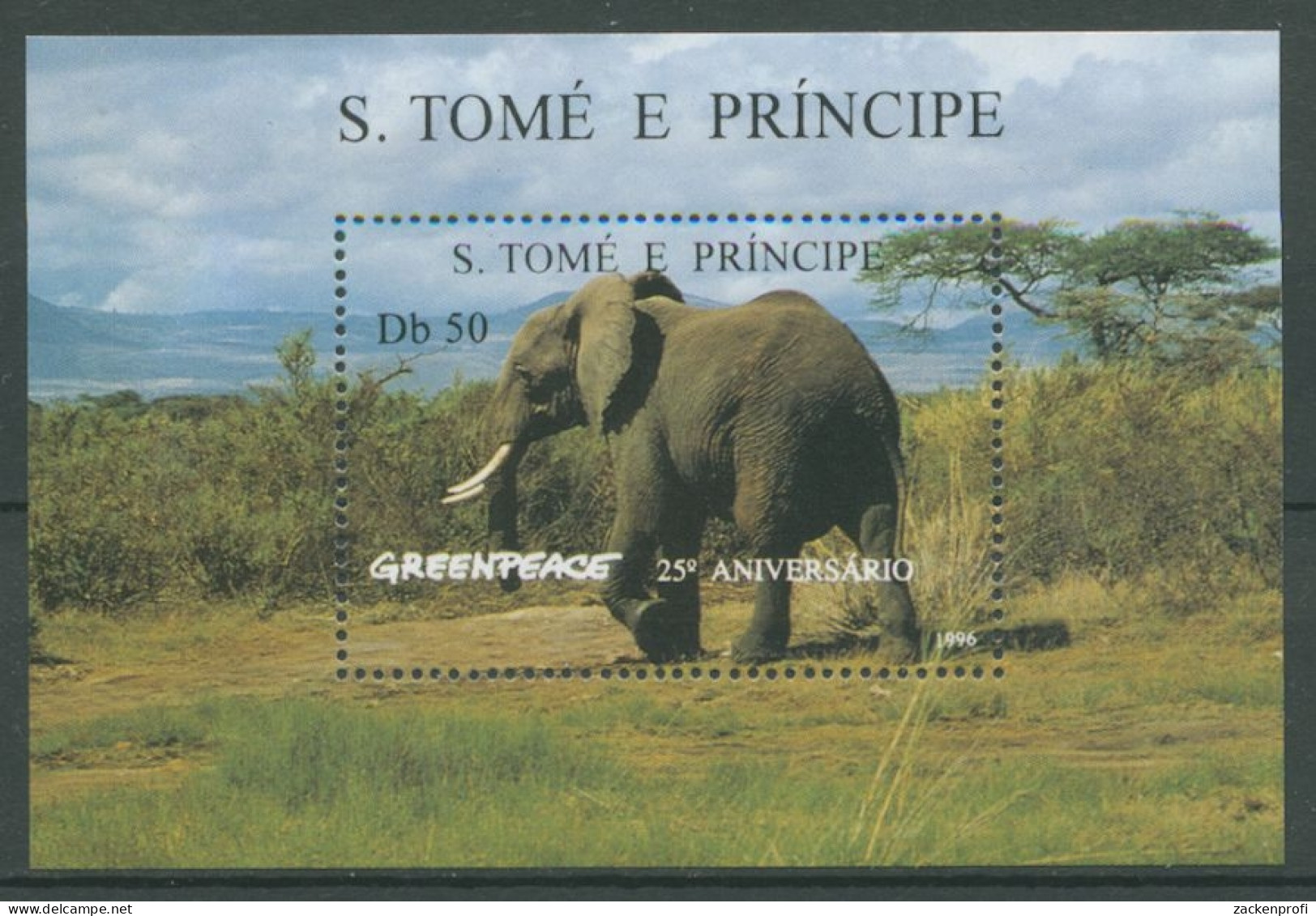 Sao Tomé Und Príncipe 1996 Greenpeace Elefant Block 351 Postfrisch (C27044) - São Tomé Und Príncipe