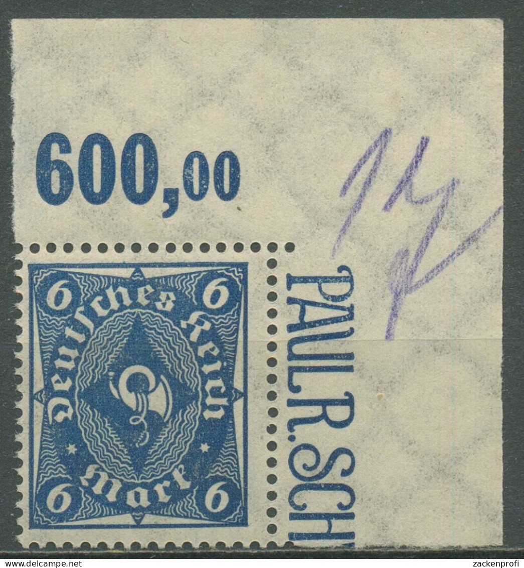 Deutsches Reich 1922/23 Posthorn Platte Oberrand 228 P OR Ecke O. Re. Postfrisch - Neufs