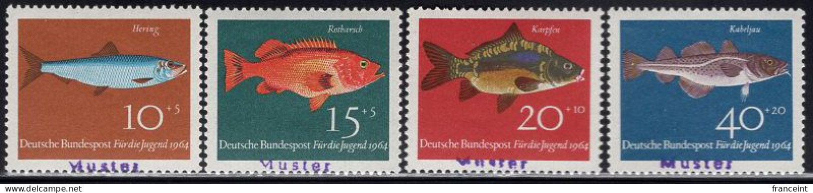 GERMANY(1964) Various Fish. Set Of 4 With MUSTER (specimen) Overprint. Scott No B396-9. - Other & Unclassified