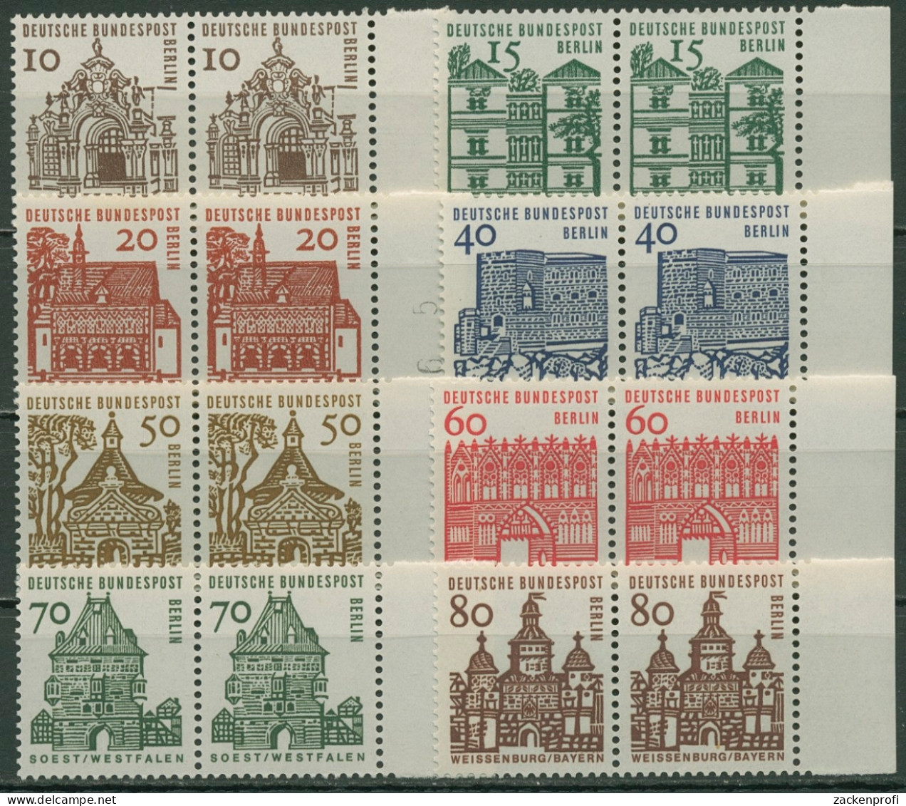 Berlin 1964/65 Kleine Bauwerke Waagerechte Paare 242/49 Rand Rechts Postfrisch - Nuovi