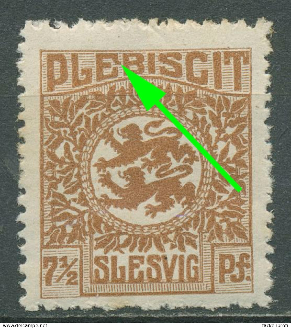 Schleswig 1920 Wappen Mit Plattenfehler 3 I Mit Falz, Rs Etwas Fleckig - Autres & Non Classés