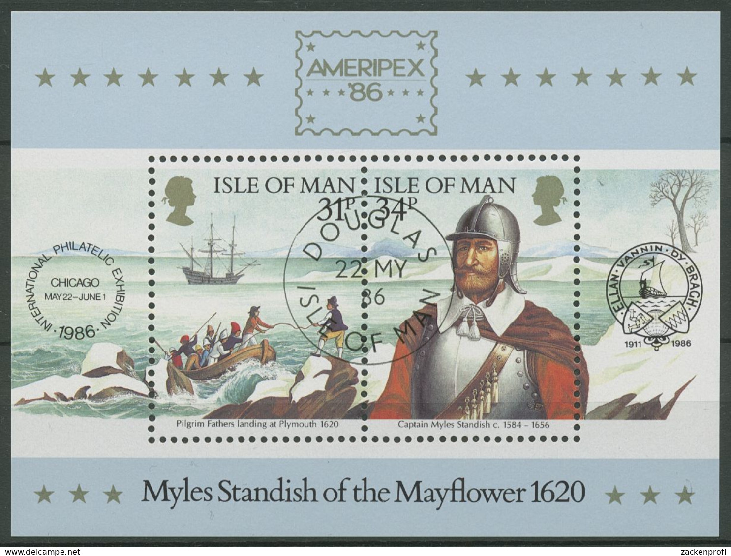 Isle Of Man 1986 Hauptmann Standish Mayflower Block 8 Gestempelt (C90609) - Man (Insel)