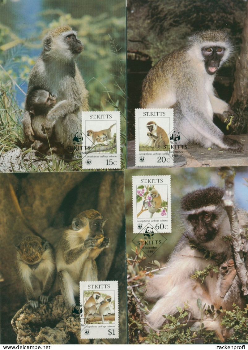 St. Kitts 1986 WWF Meerkatzen 184/87 Maximumkarten (X30647) - St.Kitts Und Nevis ( 1983-...)