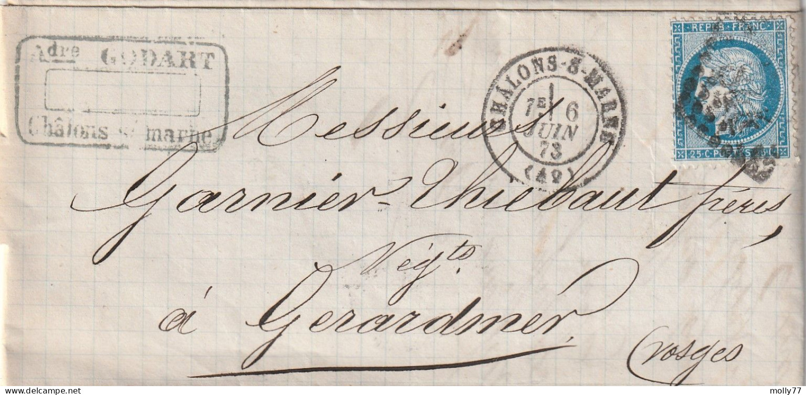 Lettre De Chalons Sur Marne à Gérardmer LAC - 1849-1876: Periodo Classico