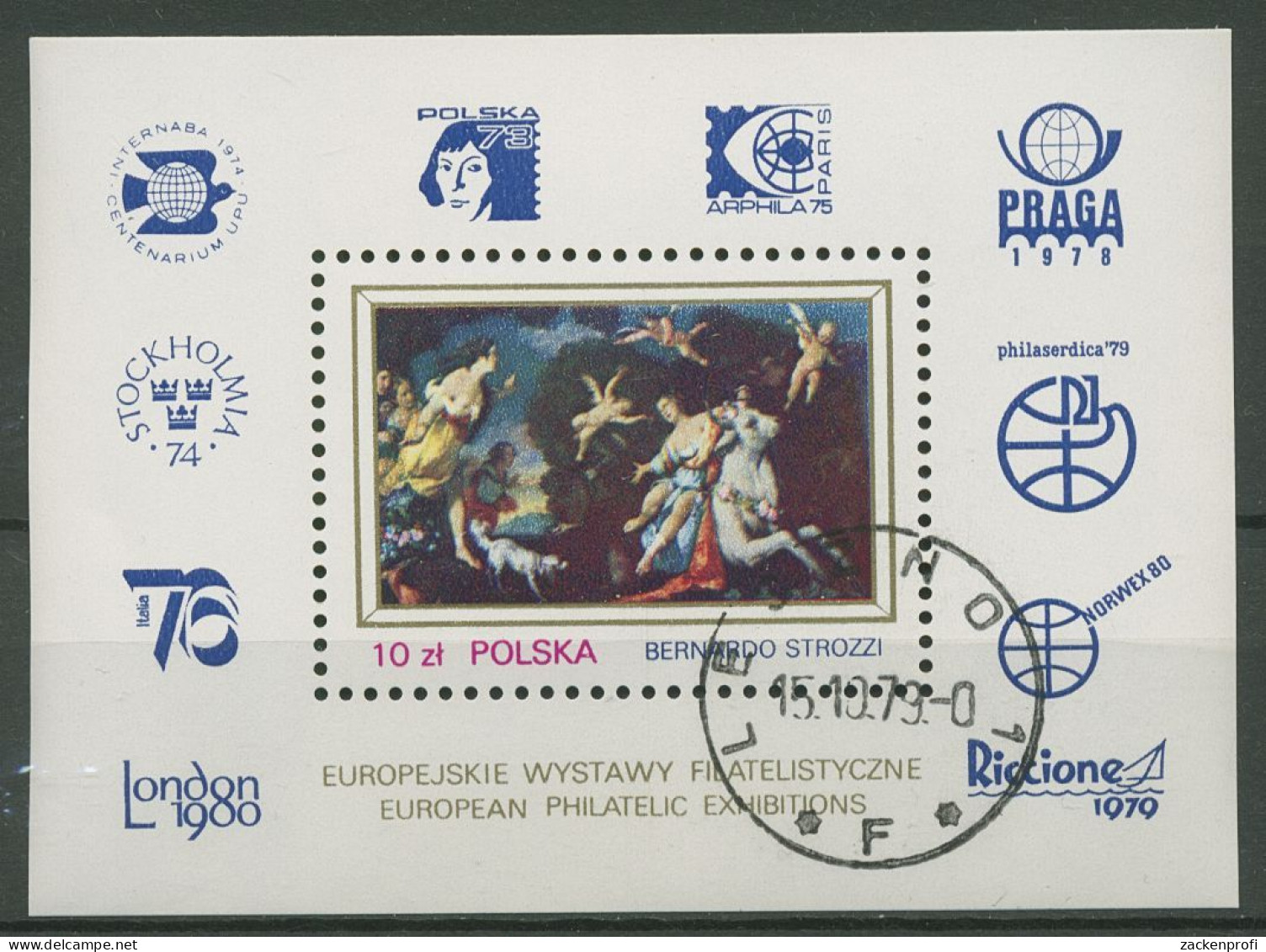 Polen 1979 Briefmarkenausstellungen In Europa Block 78 Gestempelt (C93311) - Blocks & Kleinbögen