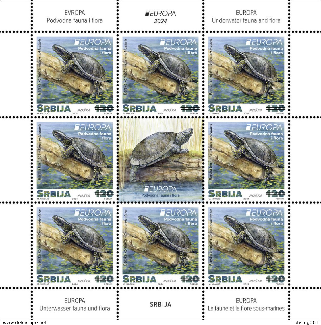 Serbia 2024 Europa CEPT Underwater Fauna & Flora Flower Nymphaea Alba Turtle Emys Orbicularis Mini Sheet MNH - Serbia