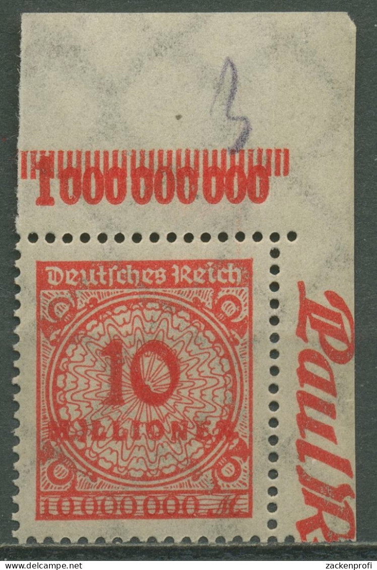 Deutsches Reich 1923 Korbdeckel Platte 318 AP OR B Ecke Ob. Rechts Postfrisch - Ungebraucht