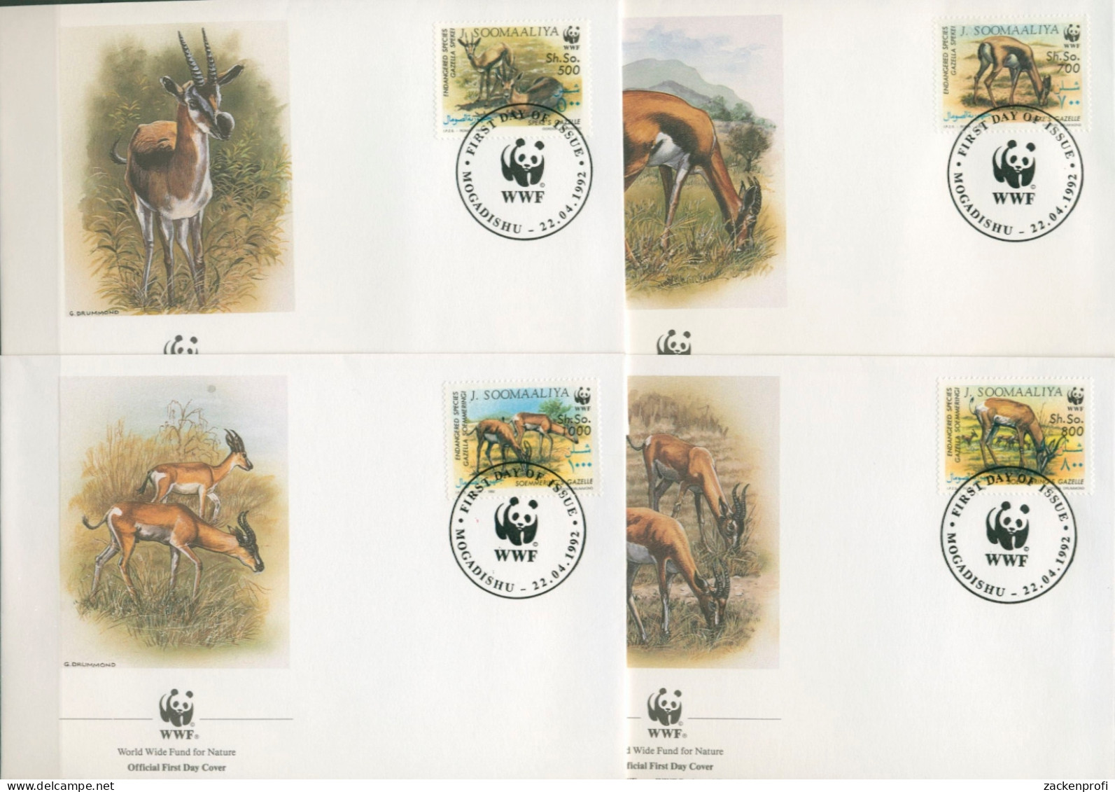 Somalia 1992 WWF Naturschutz Gazellen 436/39 FDC (X30658) - Somalia (1960-...)