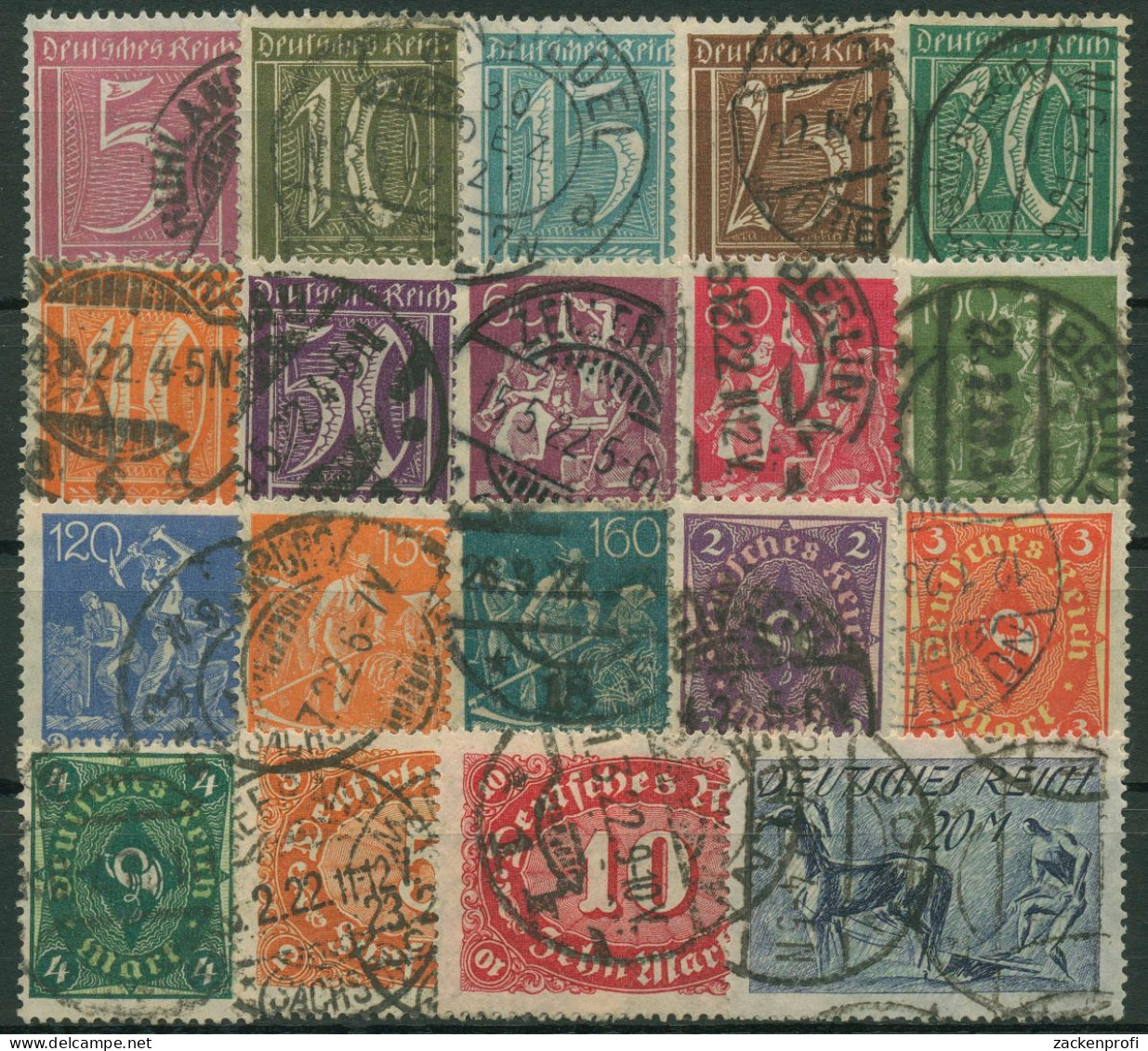 Deutsches Reich 1921 Ziffern, WZ 1 Rauten 158/76 Gestempelt, (170 Geprüft) - Used Stamps