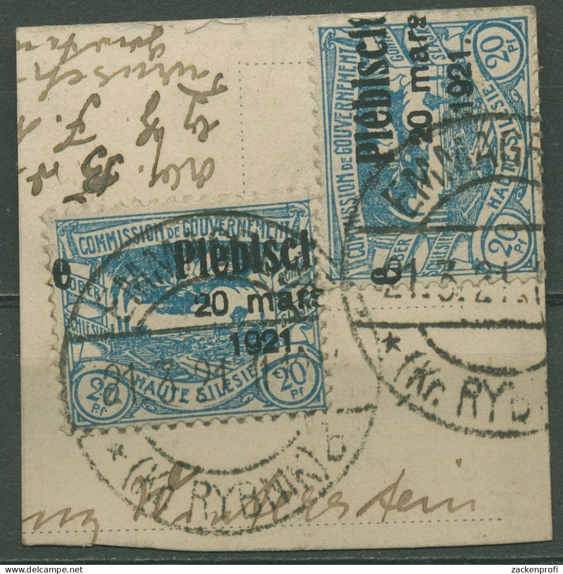 Oberschlesien 1921 Volksabstimmung 32 Verschobener Aufdruck 32 (2) Briefstück - Autres & Non Classés