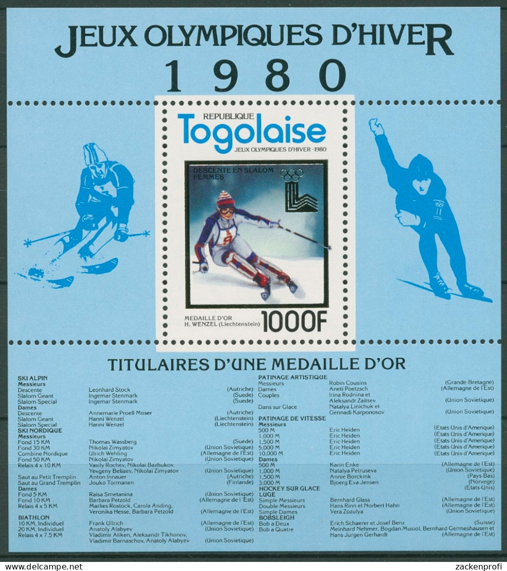 Togo 1980 Olympische Winterspiele Lake Placid Block 169 A Postfrisch (C29981) - Togo (1960-...)