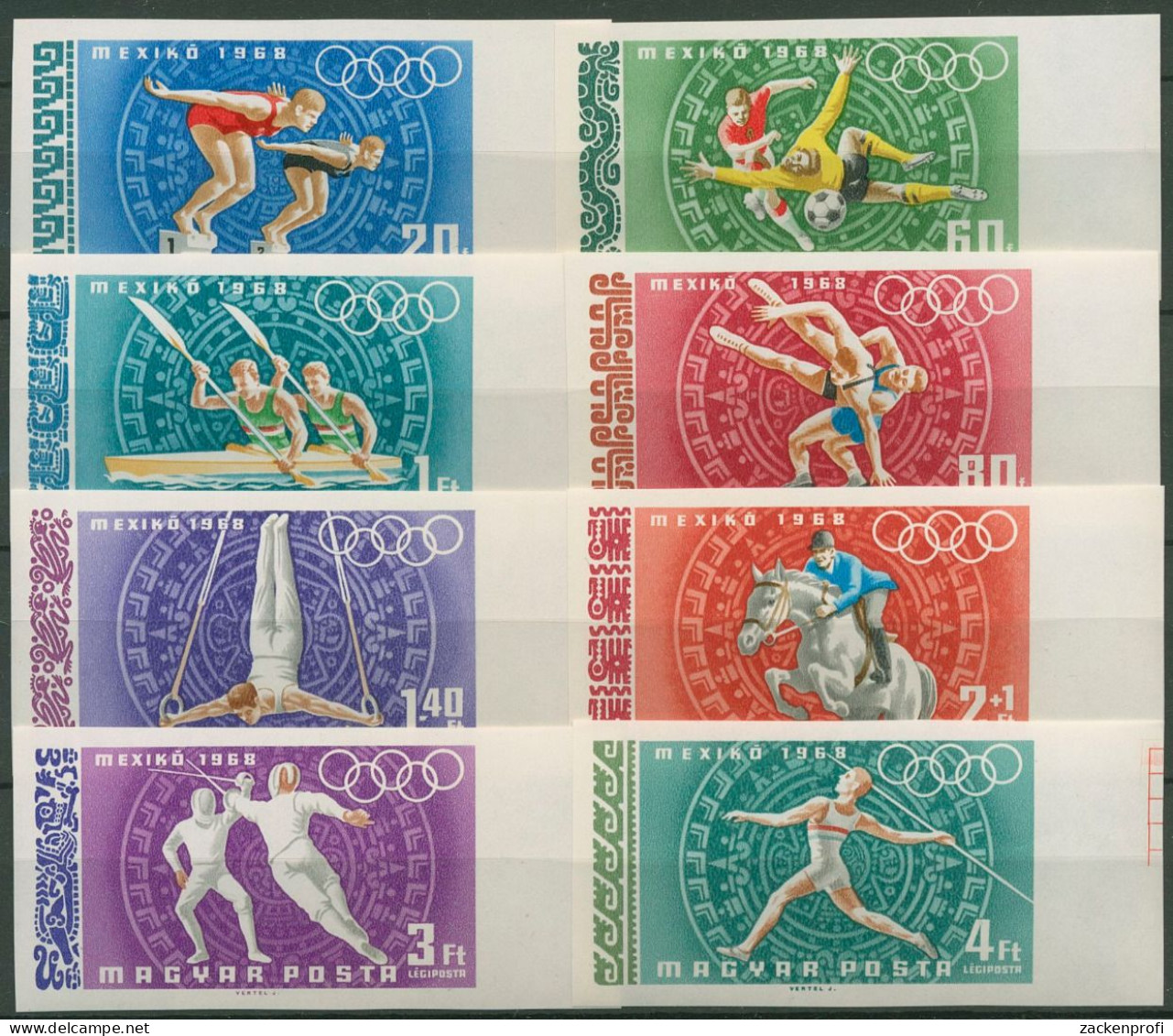 Ungarn 1968 Olympische Sommerspiele Mexiko 2434/41 B Postfrisch Geschnitten - Neufs