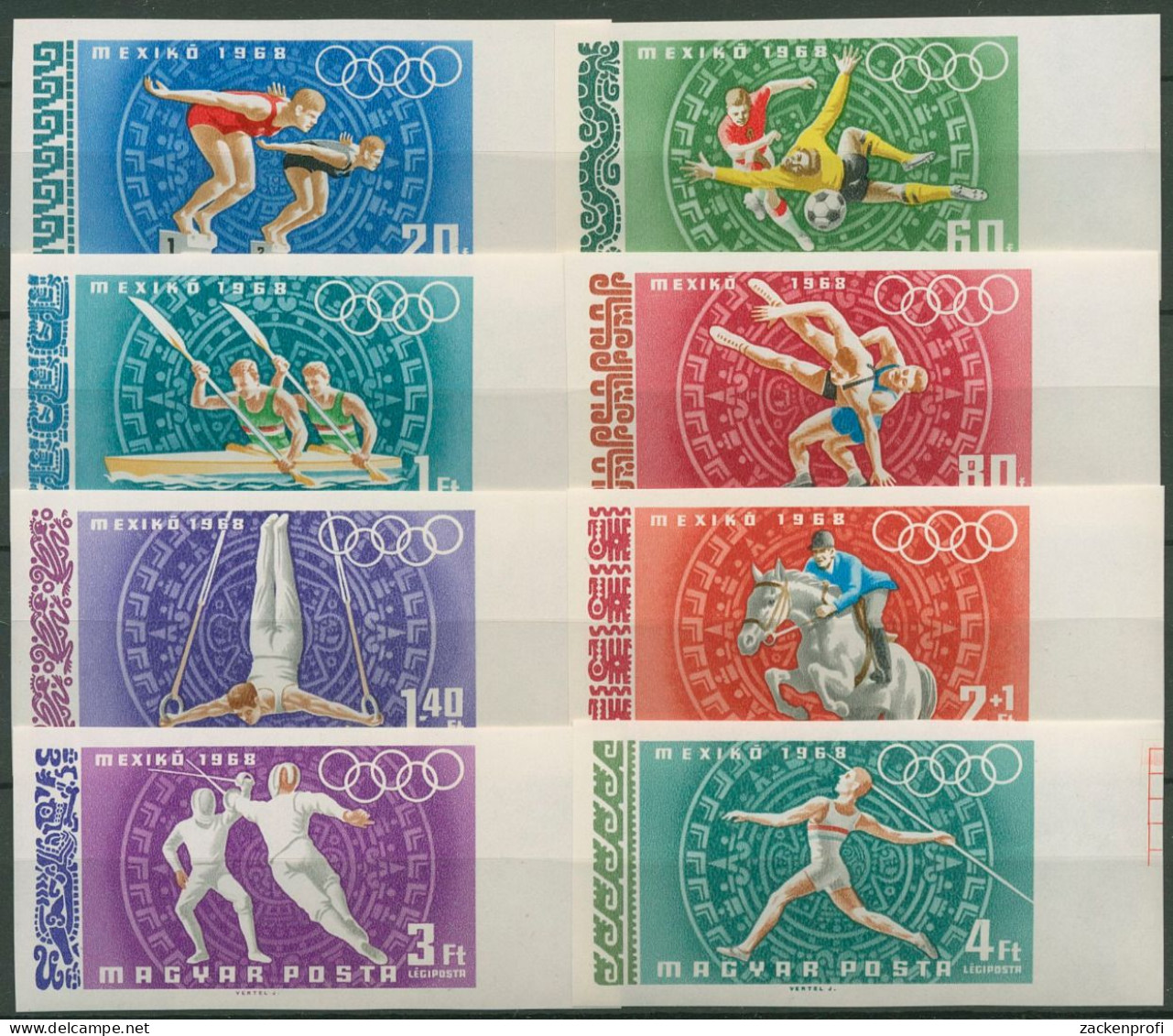 Ungarn 1968 Olympische Sommerspiele Mexiko 2434/41 B Postfrisch Geschnitten - Unused Stamps