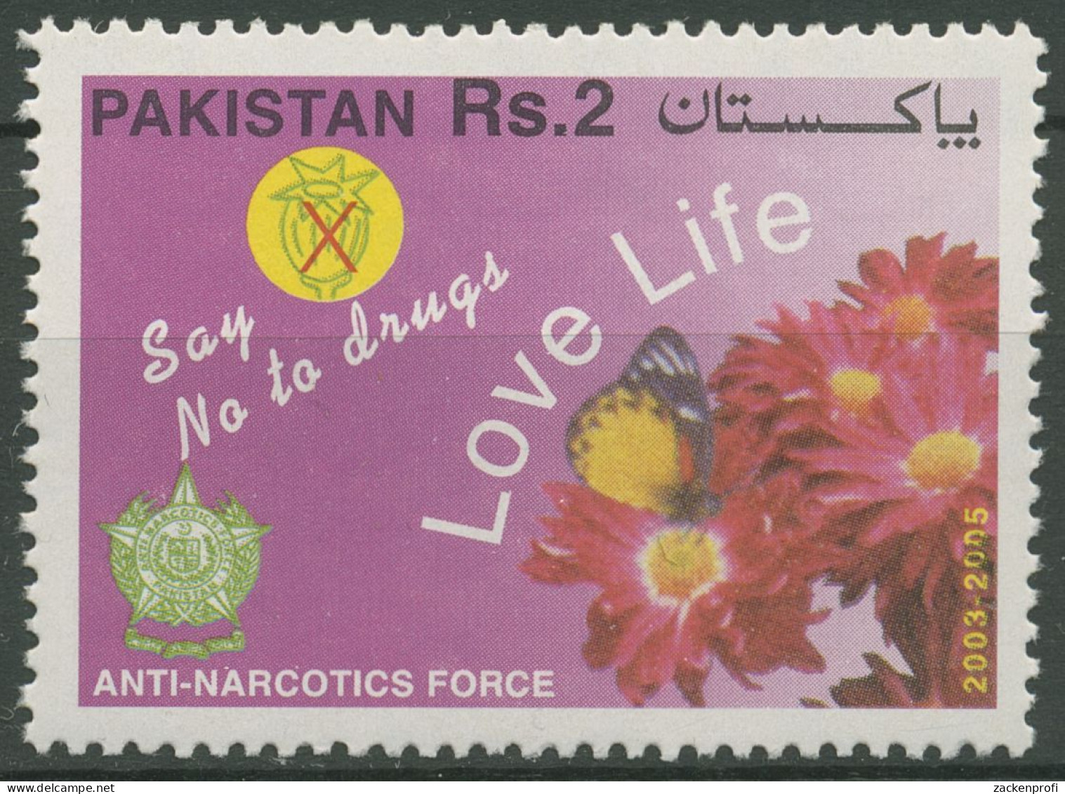 Pakistan 2003 Kampf Gegen Drogen Schmetterling Blumen 1146 Postfrisch - Pakistán