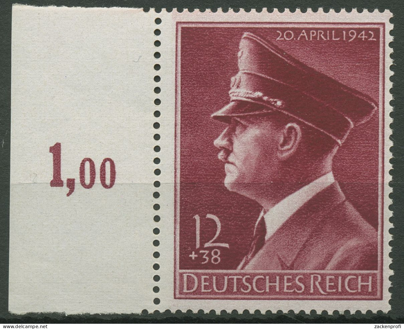 Deutsches Reich 1942 Hitler Waag. Gummiriffelung 813 Y Rand Links Postfrisch - Ongebruikt