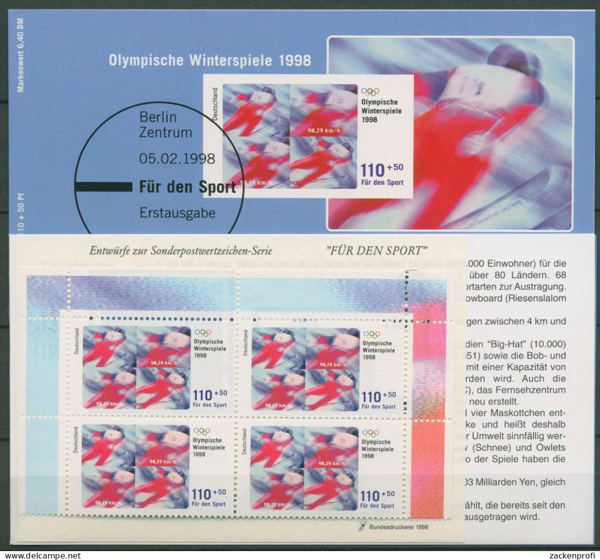 Bund Sporthilfe 1998 Markenheftchen Olympia OMH 7 (1969) Postfrisch (C99104) - Autres & Non Classés