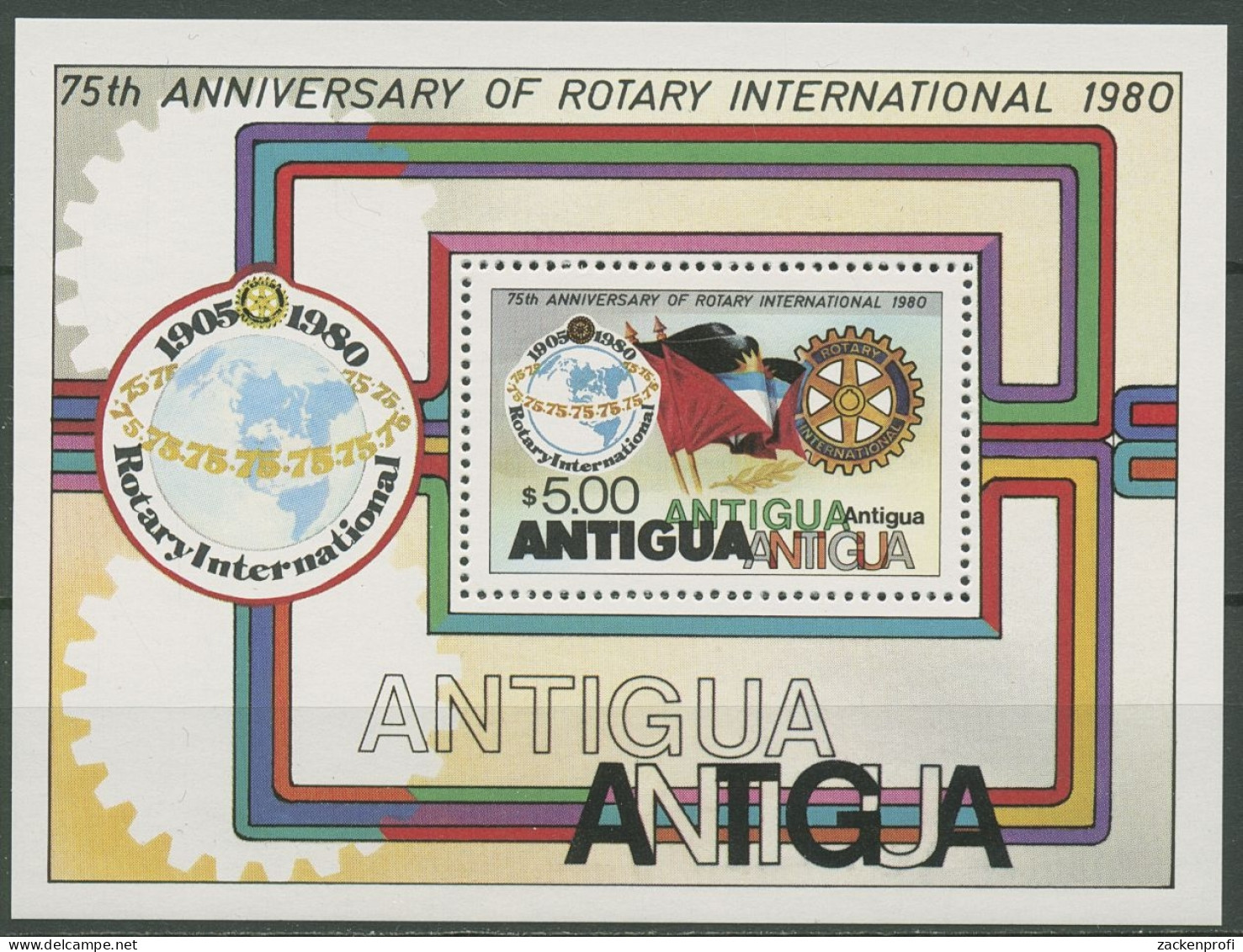 Antigua 1980 Rotary Club Flagge Emblem Block 48 Postfrisch (C97212) - 1960-1981 Autonomie Interne