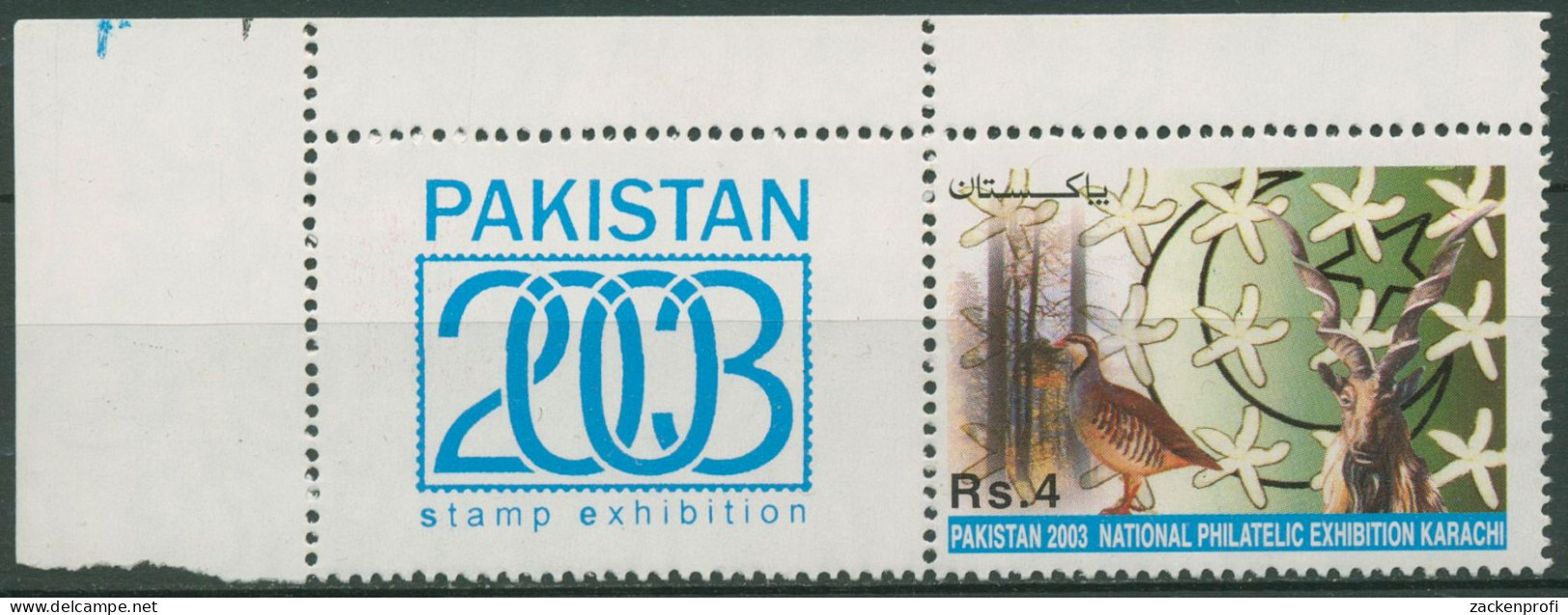 Pakistan 2003 Briefmarkenausstellung Karachi Huhn Ziege 1141 Zf Ecke Postfrisch - Pakistan