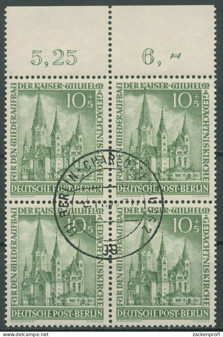 Berlin 1953 Kaiser-Wilhelm-Gedächtniskirche Oberrand 107 4er-Block OR Gestempelt - Used Stamps