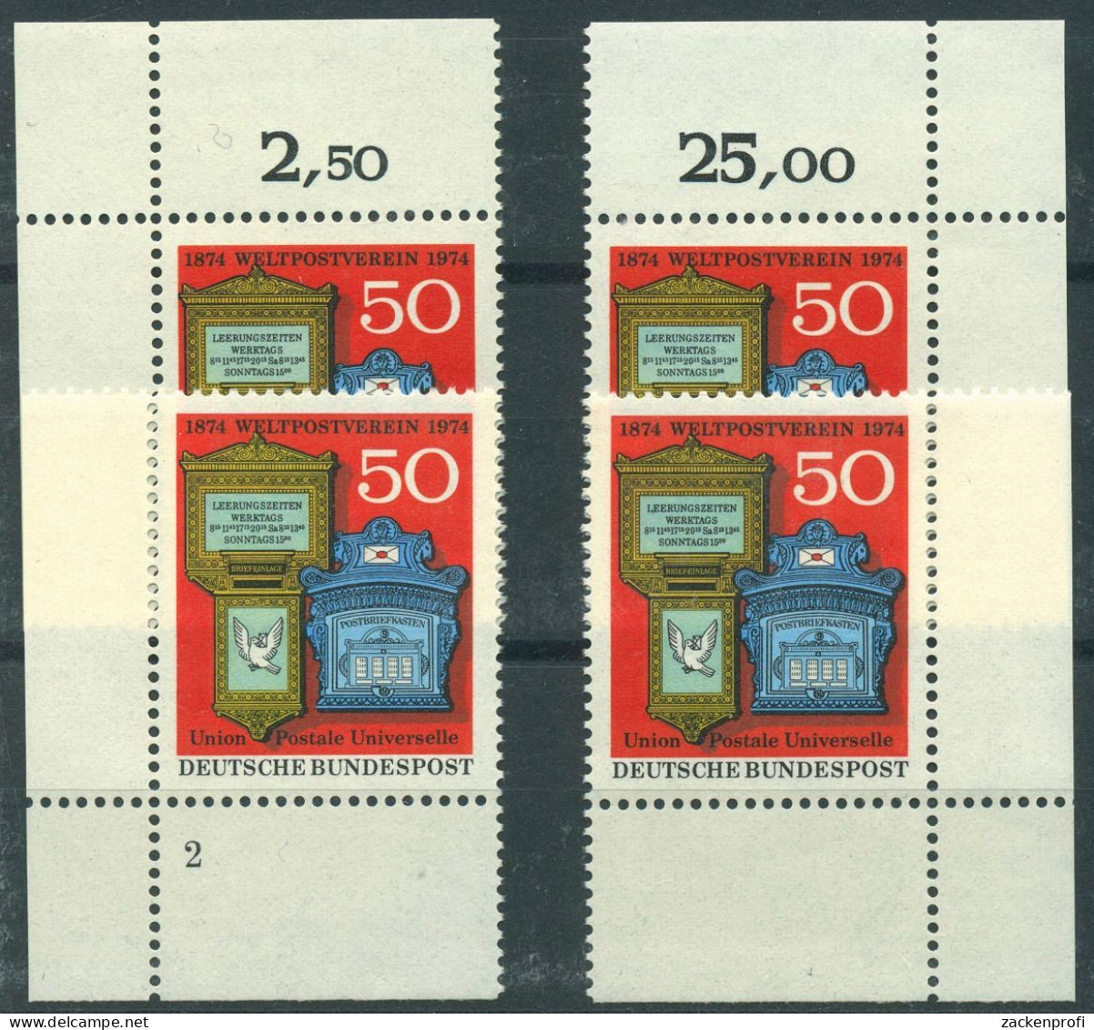 Bund 1974 100 Jahre Weltpostverein UPU 825 Alle 4 Ecken Postfrisch (E567) - Nuovi