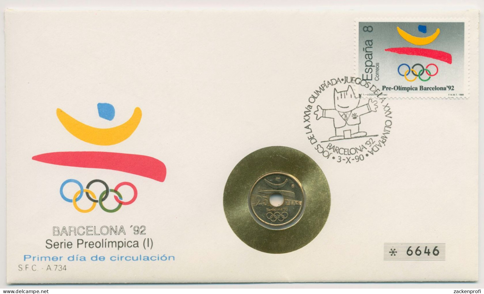 Spanien 1992 Olympische Sommerspiele Barcelona Numisbrief 25 Pesetas (N237) - 25 Peseta