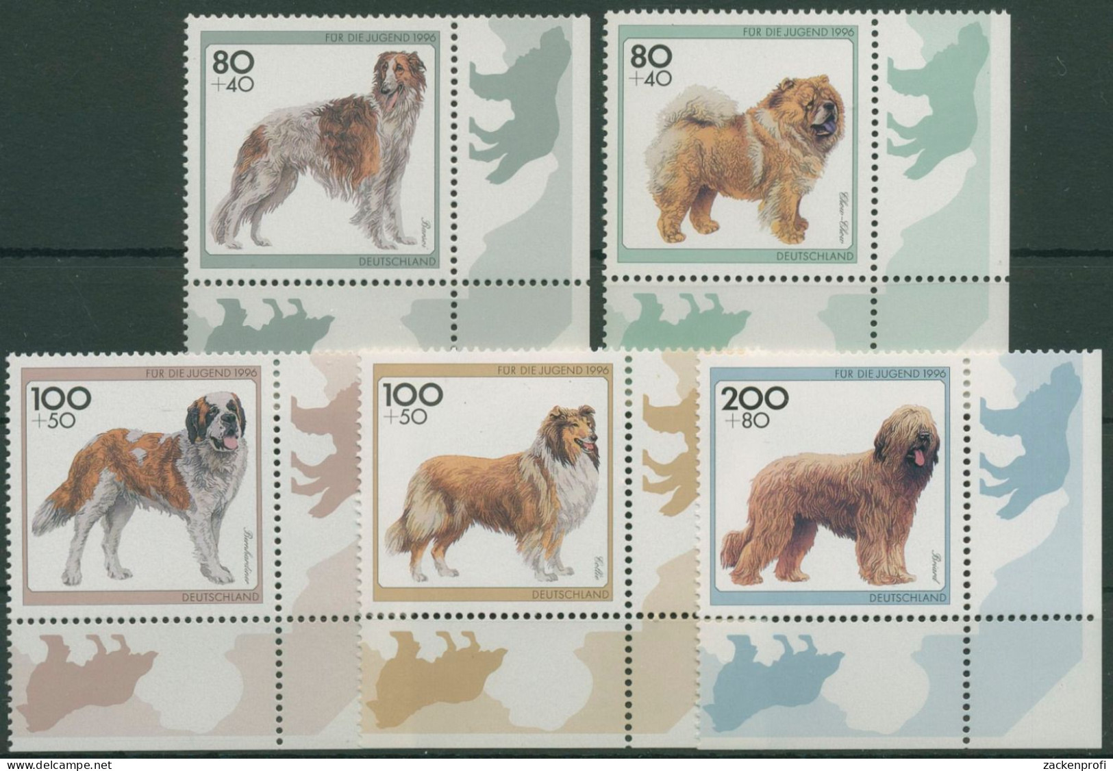 Bund 1996 Jugend: Tiere Hunde Hunderassen 1836/40 Ecke 4 Postfrisch (E2525) - Unused Stamps